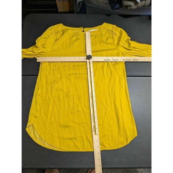 LOFT Gold BOHO long Sleeve Lightweight Gold Buttons blouse Women's Medium - Picture 6 of 6